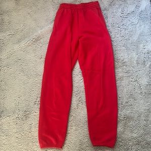 red sweatpants